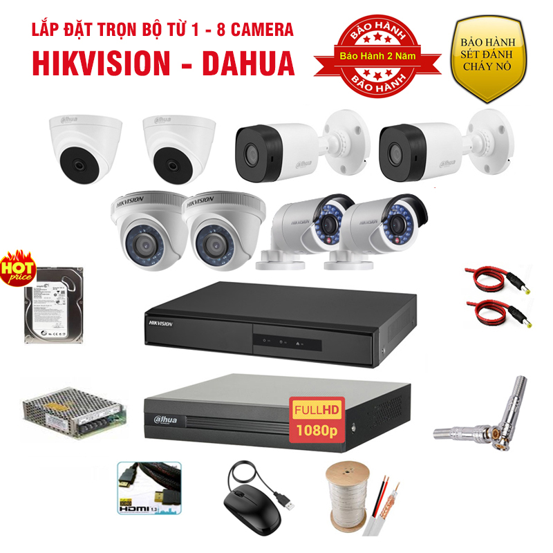 Lắp đặt trọn bộ 1 - 8 camera Hikvision Dahua