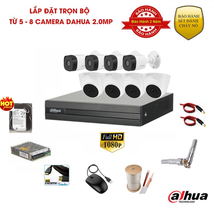 Trọn bộ 8 camera dahua 2.0MP Full HD