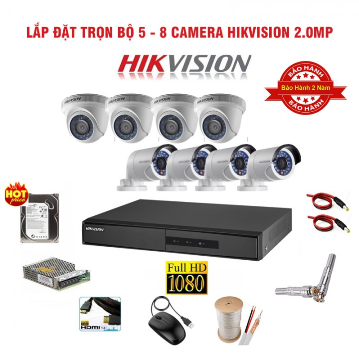 Trọn bộ 6 camera quan sát Hikvision 2.0MP Full HD
